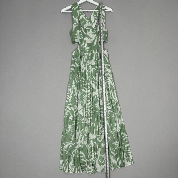 By Anthropologie Dress Womens XS Green Smocked Bandeau Leaf Tropical Cutout Maxi - Picture 9 of 14